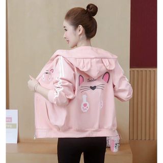 Áo khoác nữ 𝗙𝗥𝗘𝗘𝗦𝗛𝗜𝗣Áo khoác gió nữ hai lớp Tai mèo Hồng đáng yêu, dễ thương, thoáng mát.