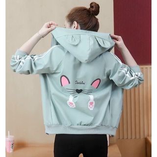 Áo khoác nữ 𝗙𝗥𝗘𝗘𝗦𝗛𝗜𝗣Áo khoác gió nữ hai lớp Tai mèo Hồng đáng yêu, dễ thương, thoáng mát.