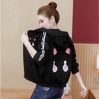 Áo khoác nữ 𝗙𝗥𝗘𝗘𝗦𝗛𝗜𝗣Áo khoác gió nữ hai lớp Tai mèo Hồng đáng yêu, dễ thương, thoáng mát.