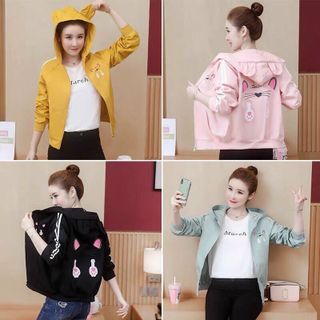 Áo khoác nữ 𝗙𝗥𝗘𝗘𝗦𝗛𝗜𝗣Áo khoác gió nữ hai lớp Tai mèo Hồng đáng yêu, dễ thương, thoáng mát.