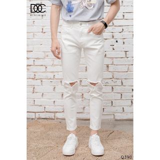 Quần Jeans Nam Đen Trắng Rách Gối Xẻ V Có Size Lớn 37 38
