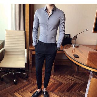Áo sơ mi nam xám 𝐅𝐑𝐄𝐄𝐒𝐇𝐈𝐏thoáng mát, vải mèm mịn, khó nhăn, dễ ủi