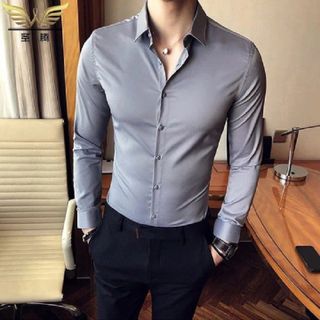 Áo sơ mi nam xám 𝐅𝐑𝐄𝐄𝐒𝐇𝐈𝐏thoáng mát, vải mèm mịn, khó nhăn, dễ ủi