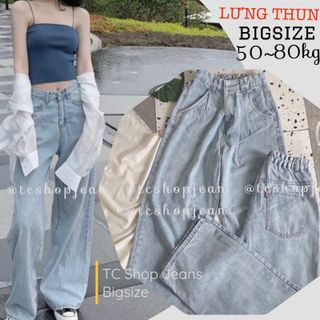 Bigsize 50kg đến 80kg TCshopjean QUẦN JEANS SUÔNG LƯNG THUN ỐNG RỘNG XANH NHẠT MS 71 Quần Bò Size Lớn ống suông