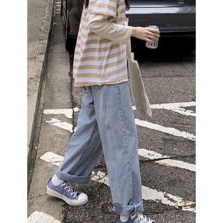 Bigsize 50kg đến 80kg TCshopjean QUẦN JEANS SUÔNG LƯNG THUN ỐNG RỘNG XANH NHẠT MS 71 Quần Bò Size Lớn ống suông