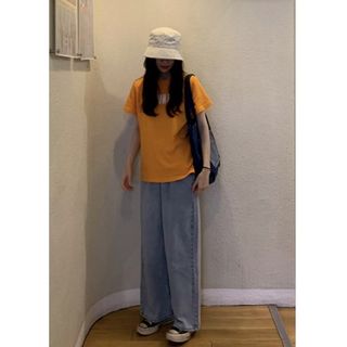 Bigsize 50kg đến 80kg TCshopjean QUẦN JEANS SUÔNG LƯNG THUN ỐNG RỘNG XANH NHẠT MS 71 Quần Bò Size Lớn ống suông