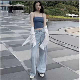 Bigsize 50kg đến 80kg TCshopjean QUẦN JEANS SUÔNG LƯNG THUN ỐNG RỘNG XANH NHẠT MS 71 Quần Bò Size Lớn ống suông