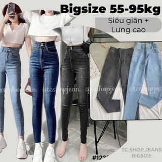 Bigsize 55 ~95kg Quần Jeans Ôm Body Bò Lưng Cao 2 Nút Siêu Co Giãn TCshopjean Size Lớn Ms 1232 Xanh Và Xám giá sỉ