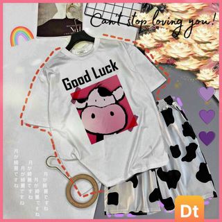 Áo thun bò sữa 𝐅𝐑𝐄𝐄𝐒𝐇𝐈𝐏Áo thun nam nữ bò sữa trắng BÒ GOODLUCK tay lỡ form dáng rộng unisex thoáng mát Havichi giá sỉ