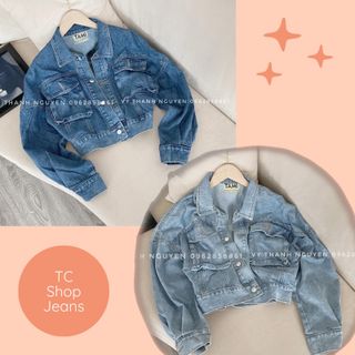 Bigsize (48-69kg) Áo Khoác Jeans Nữ Cánh Dơi Lửng Ngắn Croptop fresize TCshopjean Chất đẹp dày túi Hộp