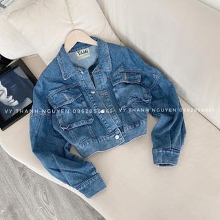Bigsize (48-69kg) Áo Khoác Jeans Nữ Cánh Dơi Lửng Ngắn Croptop fresize TCshopjean Chất đẹp dày túi Hộp