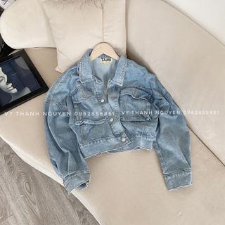 Bigsize (48-69kg) Áo Khoác Jeans Nữ Cánh Dơi Lửng Ngắn Croptop fresize TCshopjean Chất đẹp dày túi Hộp