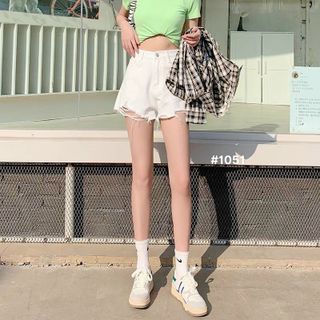 Quần short Jeans Bigsize Nữ TCshopjean Trắng Rách Lưng Cao 50 đến 80kg Ms 1051