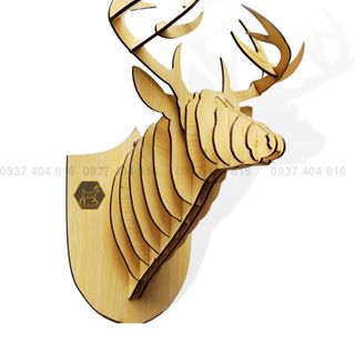 Đầu hươu treo tường phong thủy, trang trí phòng khách, phòng ngủ bằng gỗ Golden Deer cao cấp GD159 giá sỉ