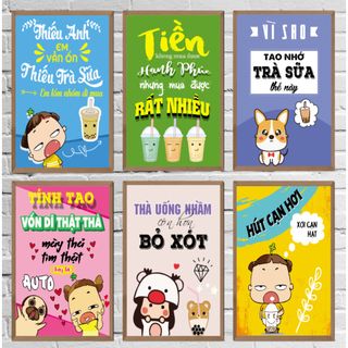 [Kèm Khung] Postcard, Tranh in decor A4,treo tường quán Trà sữa phong cách vui nhộn TS001
