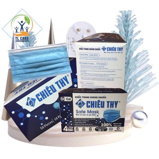 Chính Hãng-Khẩu Trang Y Tê 4 Lớp Kháng Khuẩn Cao Cấp Màu Xanh Chiêu Thy Hộp 50 Cái
