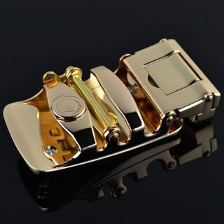 Thắt lưng nam da bò cao cấp, Dây nịt phong cách hàn quốc khóa tự động mặt báo vàng kiểu dáng sang trọng độc lạ