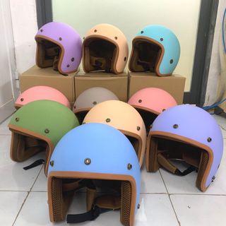 Mũ bảo hiểm 3/4 SRT Classic lót nâu màu phấn - Tặng kèm lưỡi trai