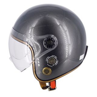 Mũ bảo hiểm 3/4 kính liền SRT - XÁM TRO - VIỀN ĐỒNG - CAO CẤP