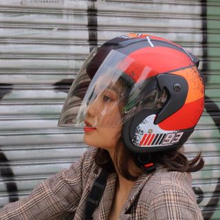 Mũ bảo hiểm 3/4 SRT 93 Đỏ tem con kiến - kính khói BH 12 tháng