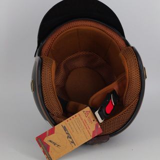 Mũ bảo hiểm 3/4 Ruby SRT Đen - viền vàng, lót nâu cao cấp BH 12 Tháng - tặng lưỡi trai