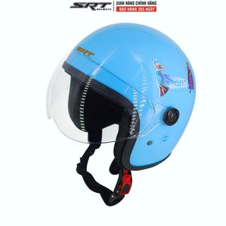 Mũ bảo hiểm 3/4 tem elsa Kính liền SRT trẻ em màu xanh dương