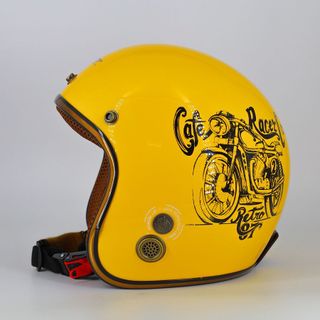 Mũ bảo hiểm 3/4 SRT tem xe cafe racer - viền đồng - thông gió cao cấp