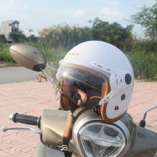 Mũ bảo hiểm 3 4 SRT - MBH kính 368K viền nâu - lót nâu