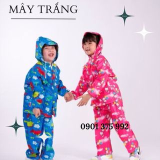 Áo Mưa Bộ Kèm Quần Vải Dù Cho Bé Trai Và Bé Gái Từ 3-10 Tuổi (15-45Kg) - Hình Dễ Thương (Được Chọn Màu)