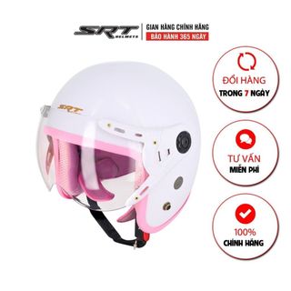 Mũ bảo hiểm 3/4 kính liền SRT màu trắng lót hồng viềng hồng giá sỉ