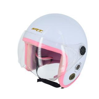Mũ bảo hiểm 3/4 kính liền SRT màu trắng lót hồng viềng hồng