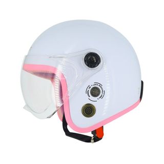 Mũ bảo hiểm 3/4 kính liền SRT màu trắng lót hồng viềng hồng