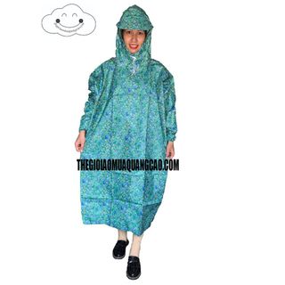 Áo Mưa Bit hoa văn vải dù cao cấp - Nền xanh - Họa tiết ngẫu nhiên