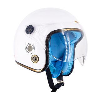 [Mã BMBAU50 giảm 7% đơn 99K] Mũ bảo hiểm 3/4 kính liền SRT màu trắng lót xanh viềng xanh dương