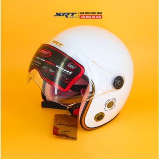 Mũ bảo hiểm 3 4 SRT - Trắng lót hồng - Kính viềng đồng