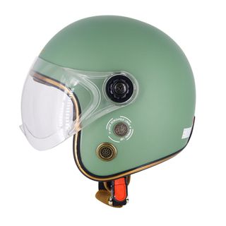 Mũ bảo hiểm 3 4 SRT - kính liền viềng đồng màu xanh lính