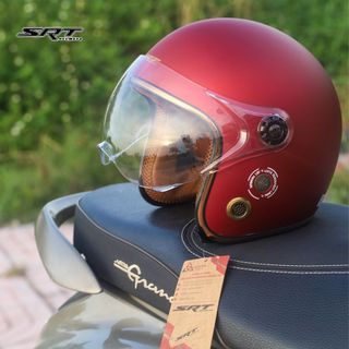 Mũ bảo hiểm 3/4 SRT kính liền viền đồng có lỗ thông gió