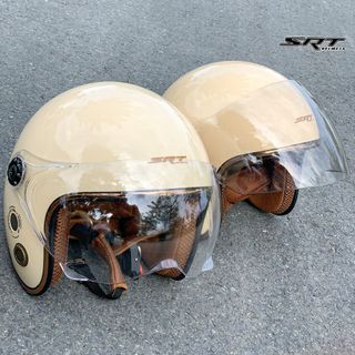 Mũ bảo hiểm 3/4 SRT kính liền viền đồng có lỗ thông gió