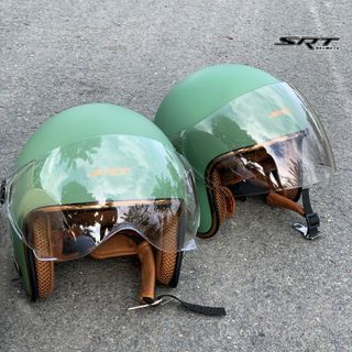 Mũ bảo hiểm 3/4 SRT kính liền viền đồng có lỗ thông gió