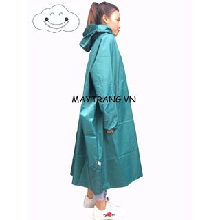 Áo Mưa Vải Dù 1m4 Không Xẻ Tà 2 Bên Hông Chống Thấm Cao Cấp (Xanh lá)