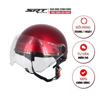 Mũ bảo hiểm nửa đầu Có Kính - viền đồng SRT chống tia UV - Đỏ đô