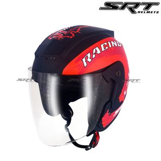 Mũ 3/4 SRT cao cấp tem Racing đỏ kính khói chống lóa - lót kháng khuẩn hạn chế mùi hôi tối đa