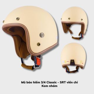 Mũ bảo hiểm 3/4 SRT Classic viền chỉ, tặng kèm lưỡi trai freesize