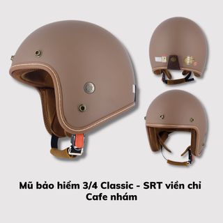 Mũ bảo hiểm 3/4 SRT Classic viền chỉ, tặng kèm lưỡi trai freesize