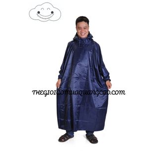 ÁO MƯA KHÔNG XẺ TÀ MÀU XANH ĐEN, VẢI DÙ CAO CẤP 1M2