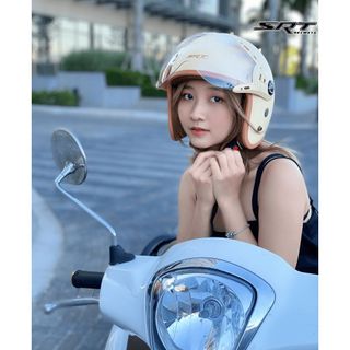 Mũ bảo hiểm 3/4 SRT kính càng chống tia uv màu kem nhám