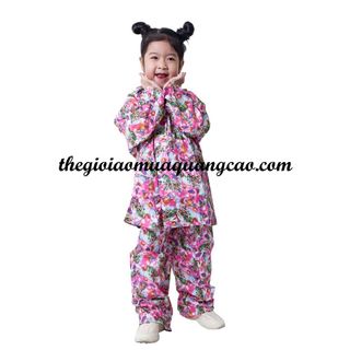 Áo Mưa Bộ Trẻ Em, Vải Dù Không Thấm Nước Màu Lính Cá Tính