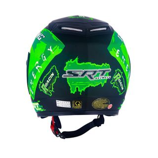Mũ 3/4 SRT tem Racing màu xanh lá kính khói chống lóa - lót kháng khuẩn, êm ái - hạn chế mùi hôi