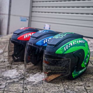 Mũ 3/4 SRT tem Racing màu xanh lá kính khói chống lóa - lót kháng khuẩn, êm ái - hạn chế mùi hôi giá sỉ