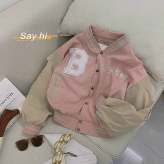 Áo khoác bomber croptop da lộn 2 lớp, logo thêu chữ B form 65kg